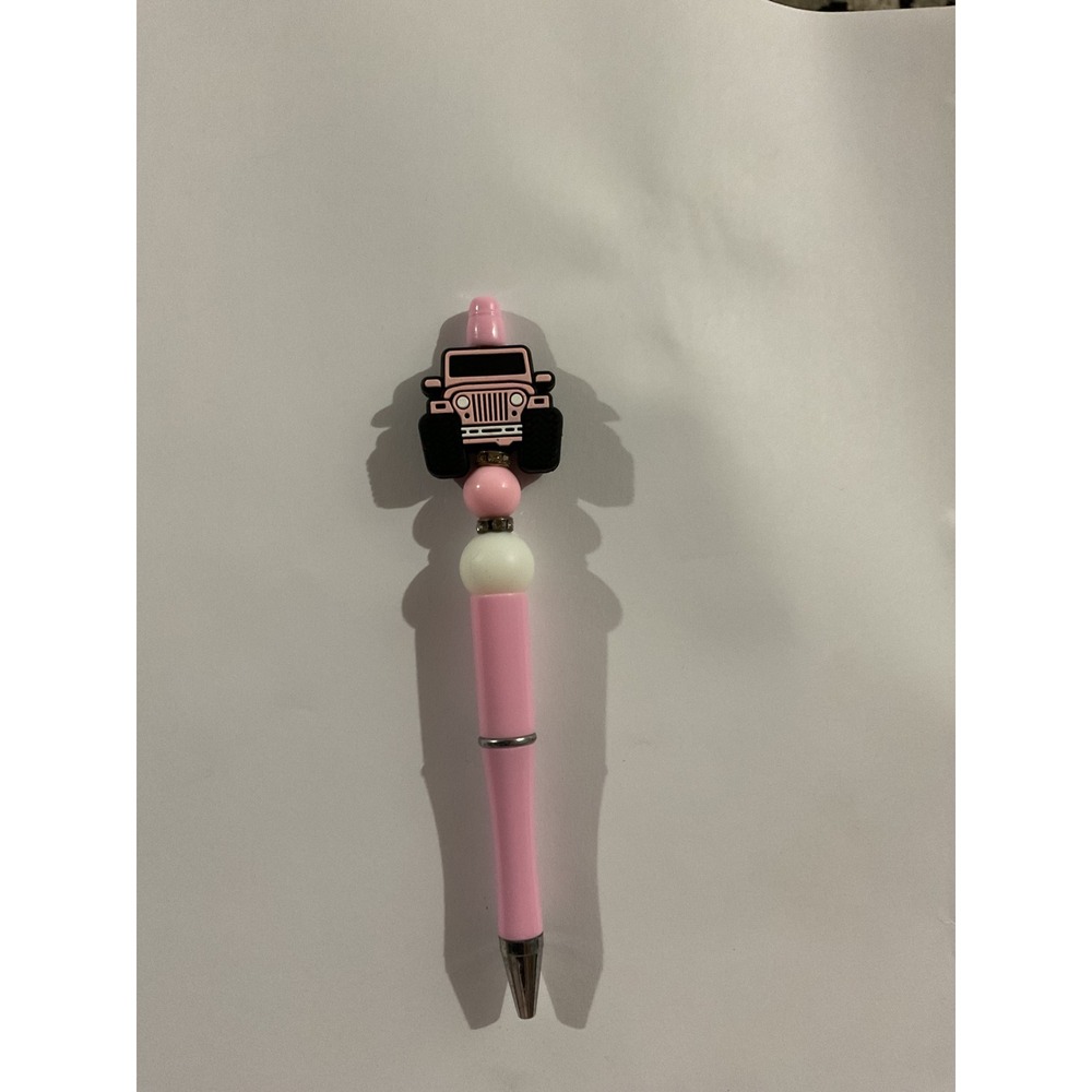 Pink Jeep Beaded Pen Silicone Focal Bead Truck Off Road Stationery Accessory